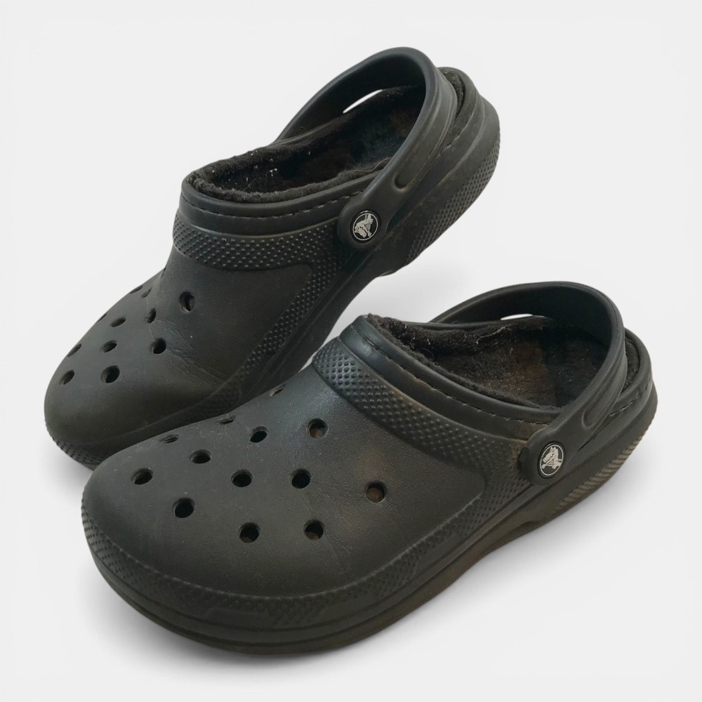Crocs Classic Fuzz Lined Clog Black Dual Comfort Slip On Shoes See Measurements